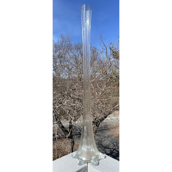 LARGE 31.5" Ribbed Mid-Century Glass Vase Decor Interior Design Maximalism - Picture 1 of 16
